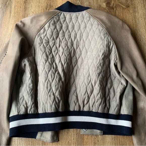 All Saints Leather Suede Bomber Jacket Small Womens 6 Beige - Picture 9 of 11